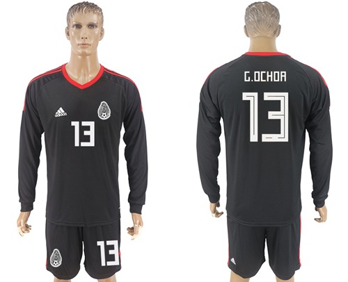 Mexico #13 G.Ochoa Black Long Sleeves Goalkeeper Soccer Country Jersey